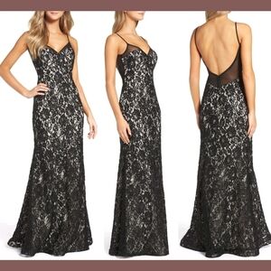 XSCAPE Gorgeous Lace Slipdress Black Nude Dress Evening Gown Size 8 NWT $278